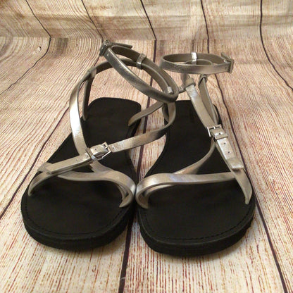 AllSaints Tyla Silver Strappy Leather Sandals Size 41 EU 7.5 UK