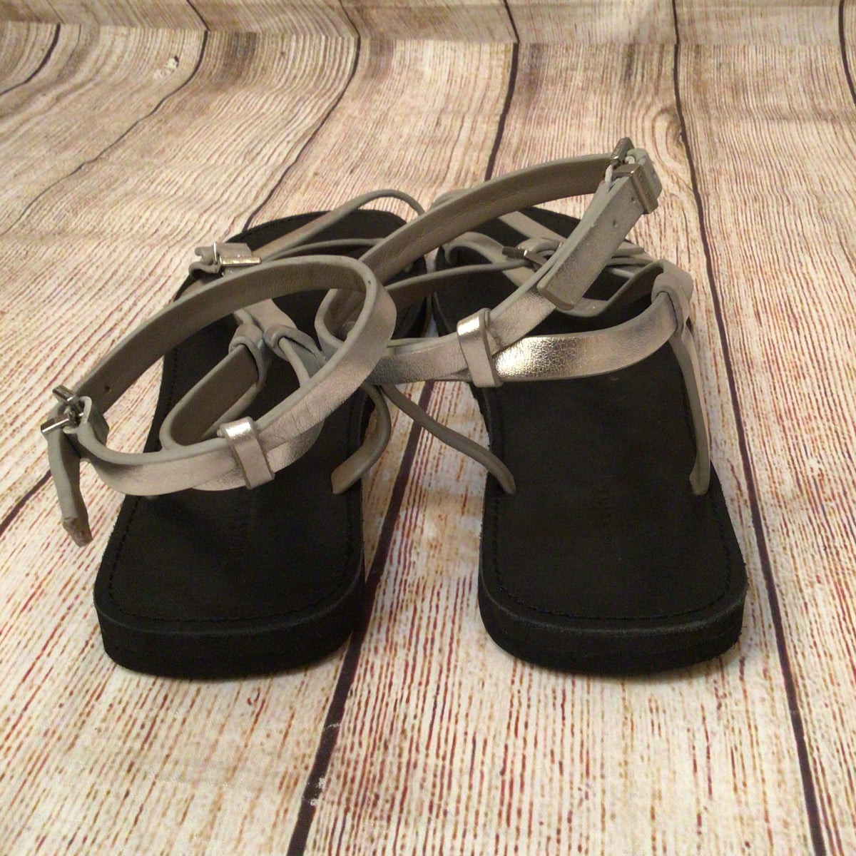 AllSaints Tyla Silver Strappy Leather Sandals Size 41 EU 7.5 UK
