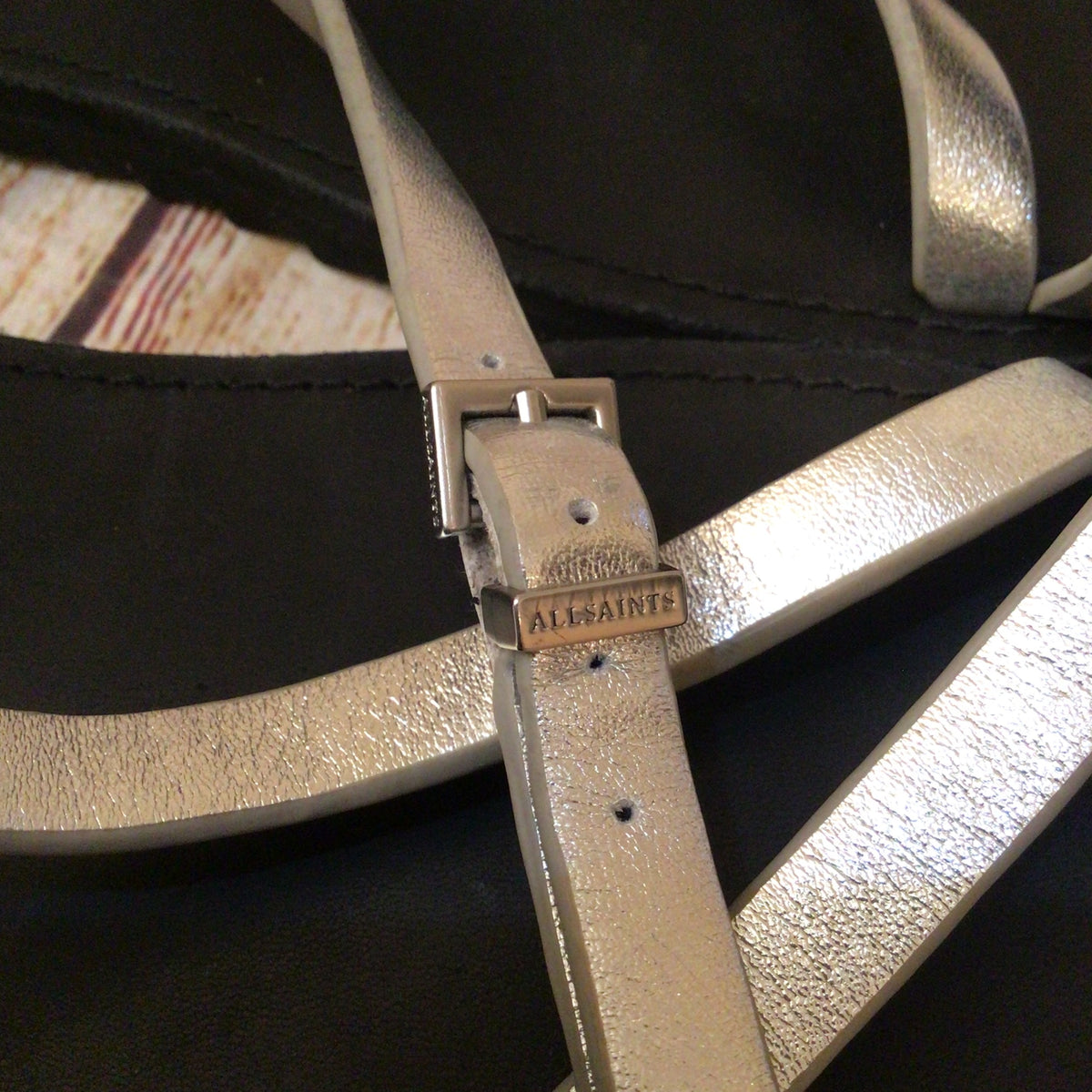 AllSaints Tyla Silver Strappy Leather Sandals Size 41 EU 7.5 UK