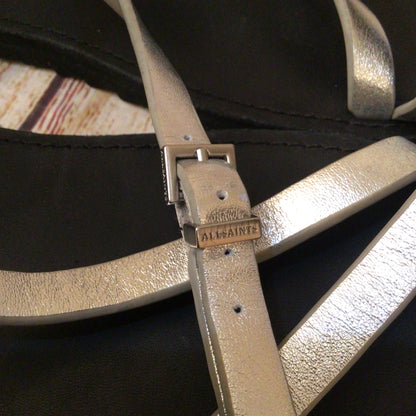 AllSaints Tyla Silver Strappy Leather Sandals Size 41 EU 7.5 UK