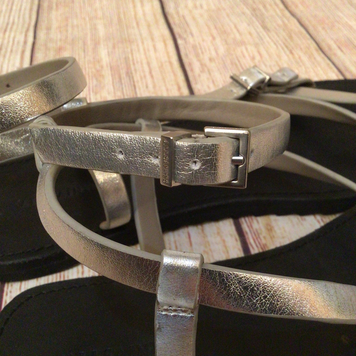 AllSaints Tyla Silver Strappy Leather Sandals Size 41 EU 7.5 UK