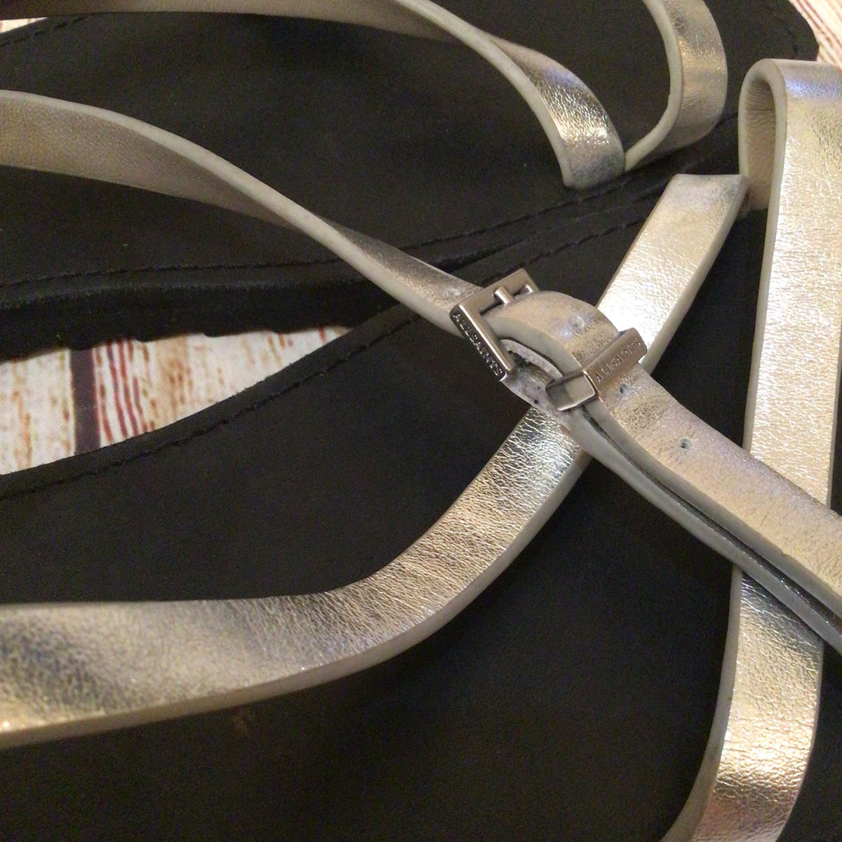 AllSaints Tyla Silver Strappy Leather Sandals Size 41 EU 7.5 UK