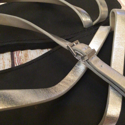 AllSaints Tyla Silver Strappy Leather Sandals Size 41 EU 7.5 UK