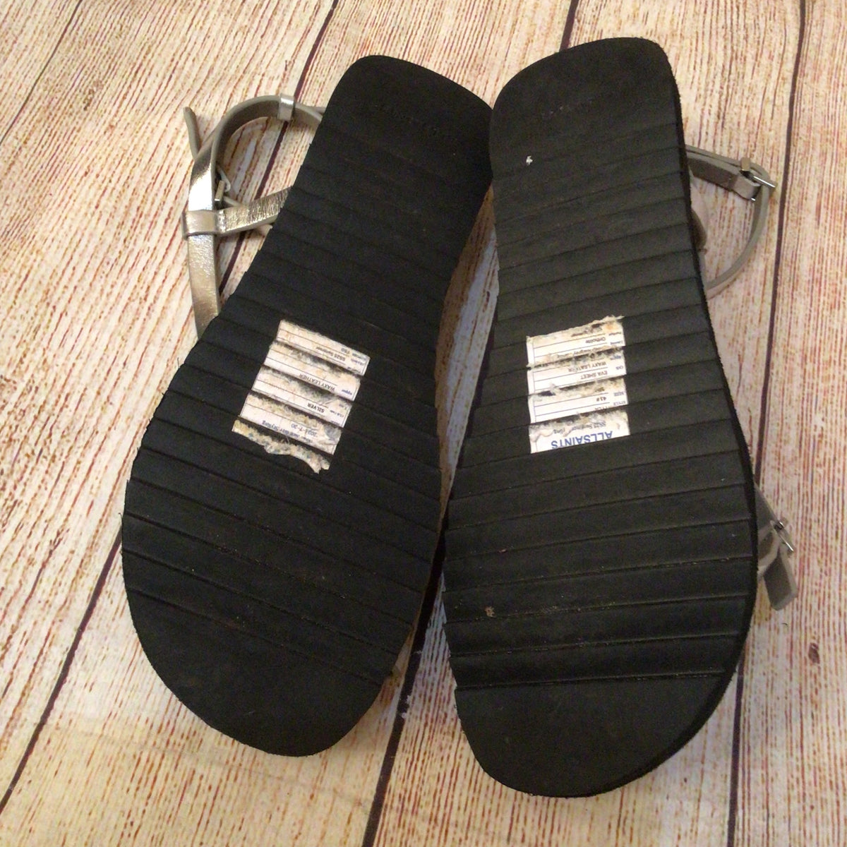 AllSaints Tyla Silver Strappy Leather Sandals Size 41 EU 7.5 UK