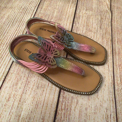 Steve Madden Multicoloured Pink Butterfly Glitter T Strap Sandals Size 12 UK