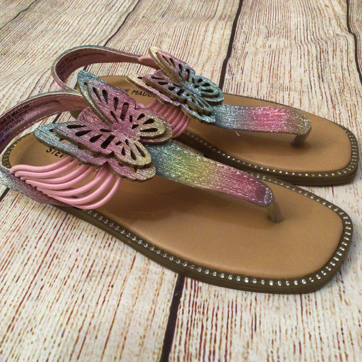 Steve Madden Multicoloured Pink Butterfly Glitter T Strap Sandals Size 12 UK