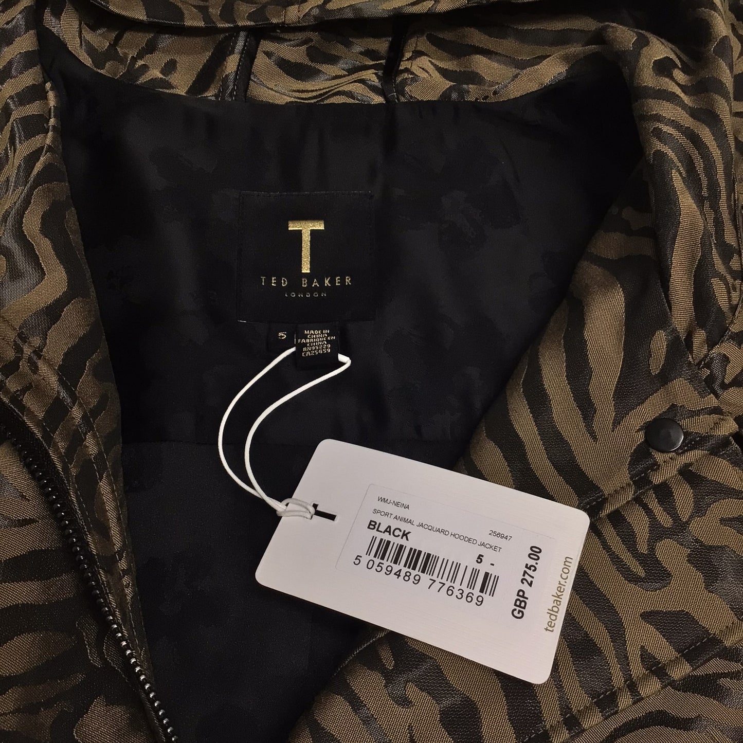 BNWT Ted Baker Brown & Black Animal Print Hooded Jacket Size 16 (5 on label)