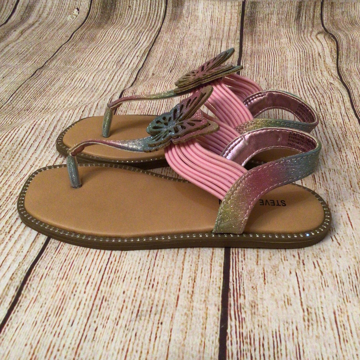 Steve Madden Multicoloured Pink Butterfly Glitter T Strap Sandals Size 12 UK