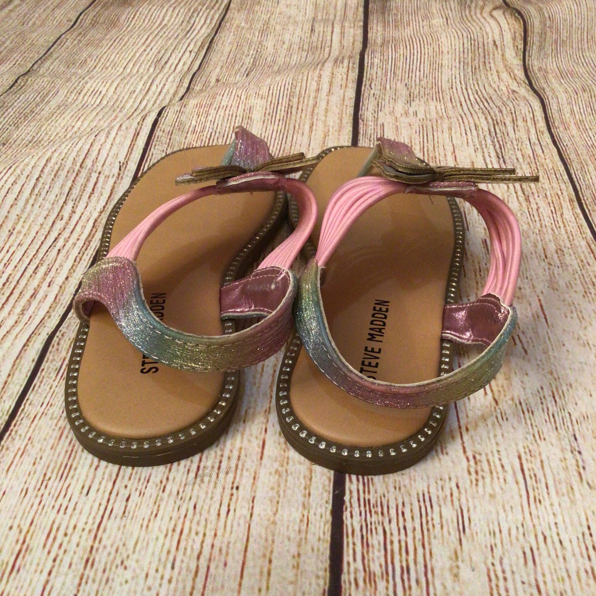 Steve Madden Multicoloured Pink Butterfly Glitter T Strap Sandals Size 12 UK