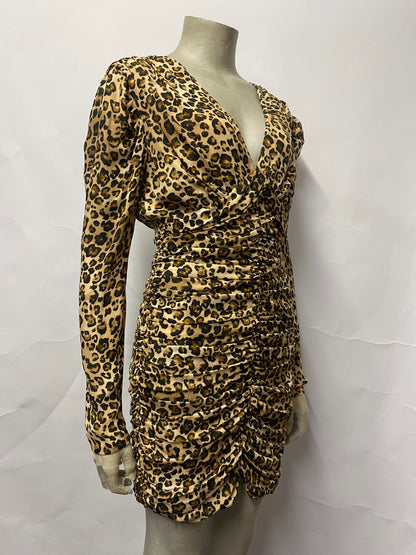 Nicholas Leopard Print Ruched Mini Dress 8 BNWT