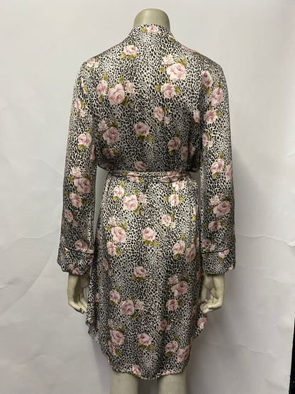 Intimissimi Rose and Animal Print Button Down Belted Robe Small