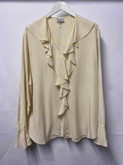 Harrods Cream Silk Long Sleeve Ruffled Blouse Large