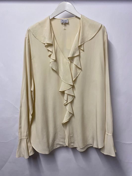 Harrods Cream Silk Long Sleeve Ruffled Blouse Large