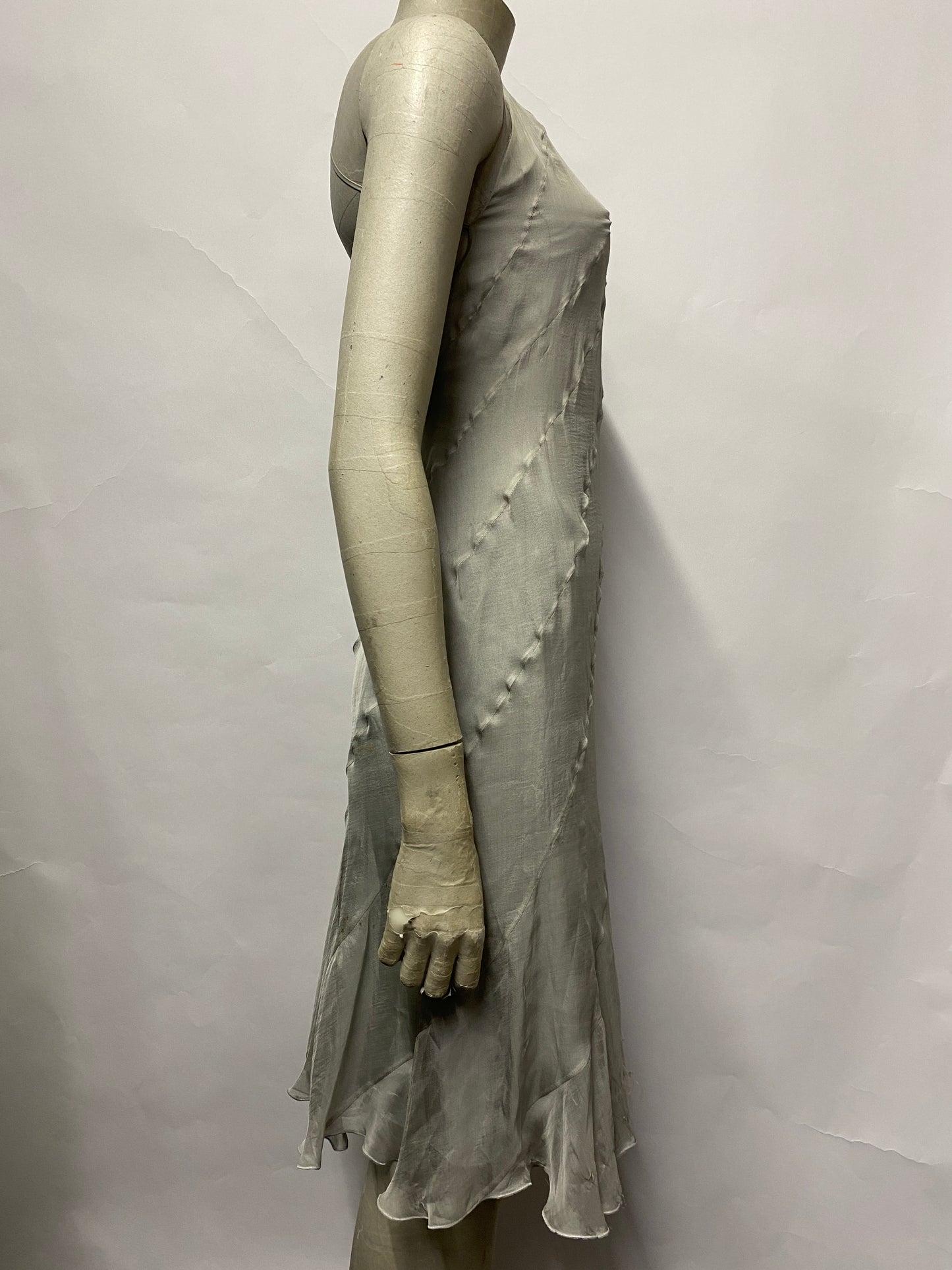 Emporio Armani Silver Silk Bias Cut Slip Dress Extra Small