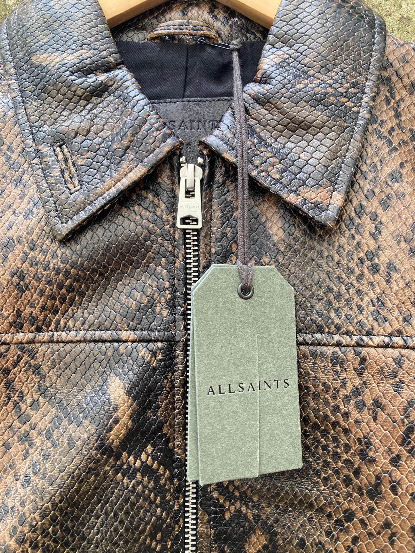 AllSaints Snake-Embossed Leather Jacket Size 12