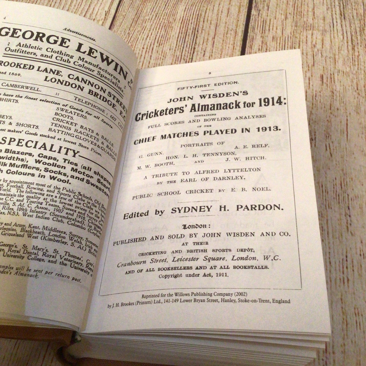 John Wisden's Cricketers' Almanack for 1914, Willows Reprint No. 187 of 500