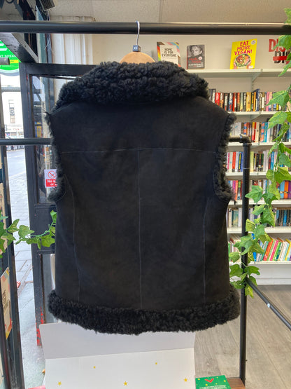 AllSaints Black Shearling Vest Size 4