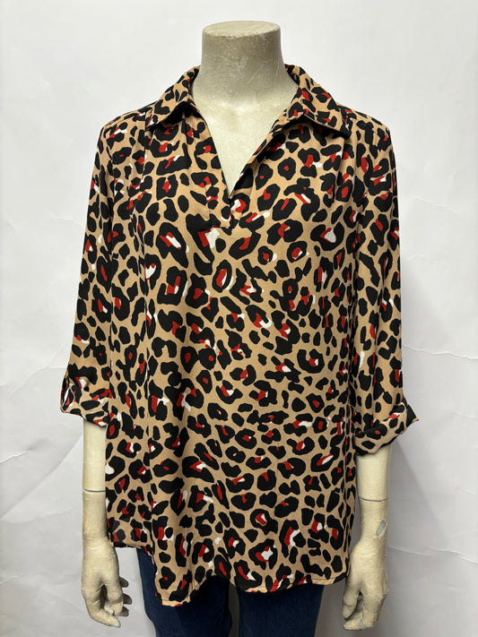 Anne Klein Beige Leopard Print Pull Over Blouse Small