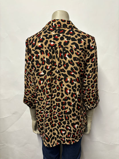 Anne Klein Beige Leopard Print Pull Over Blouse Small