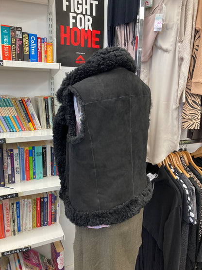 AllSaints Black Shearling Vest Size 4