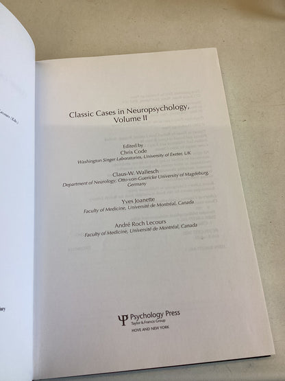 Classic Cases In Neuropsychology Volume 11 Code, Wallesch, Joanette & Lecours