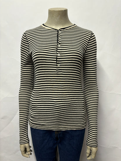 Ralph Lauren Black and White Striped Long Sleeve Top Small