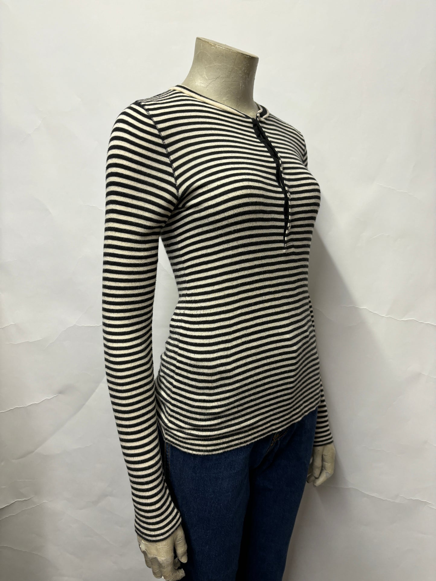 Ralph Lauren Black and White Striped Long Sleeve Top Small