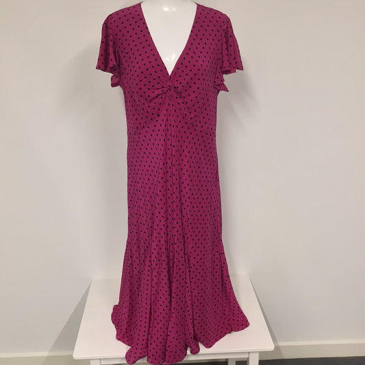 BNWT Country Casuals CC Raspberry Pink & Black Polka Dot Silk Dress Size 18