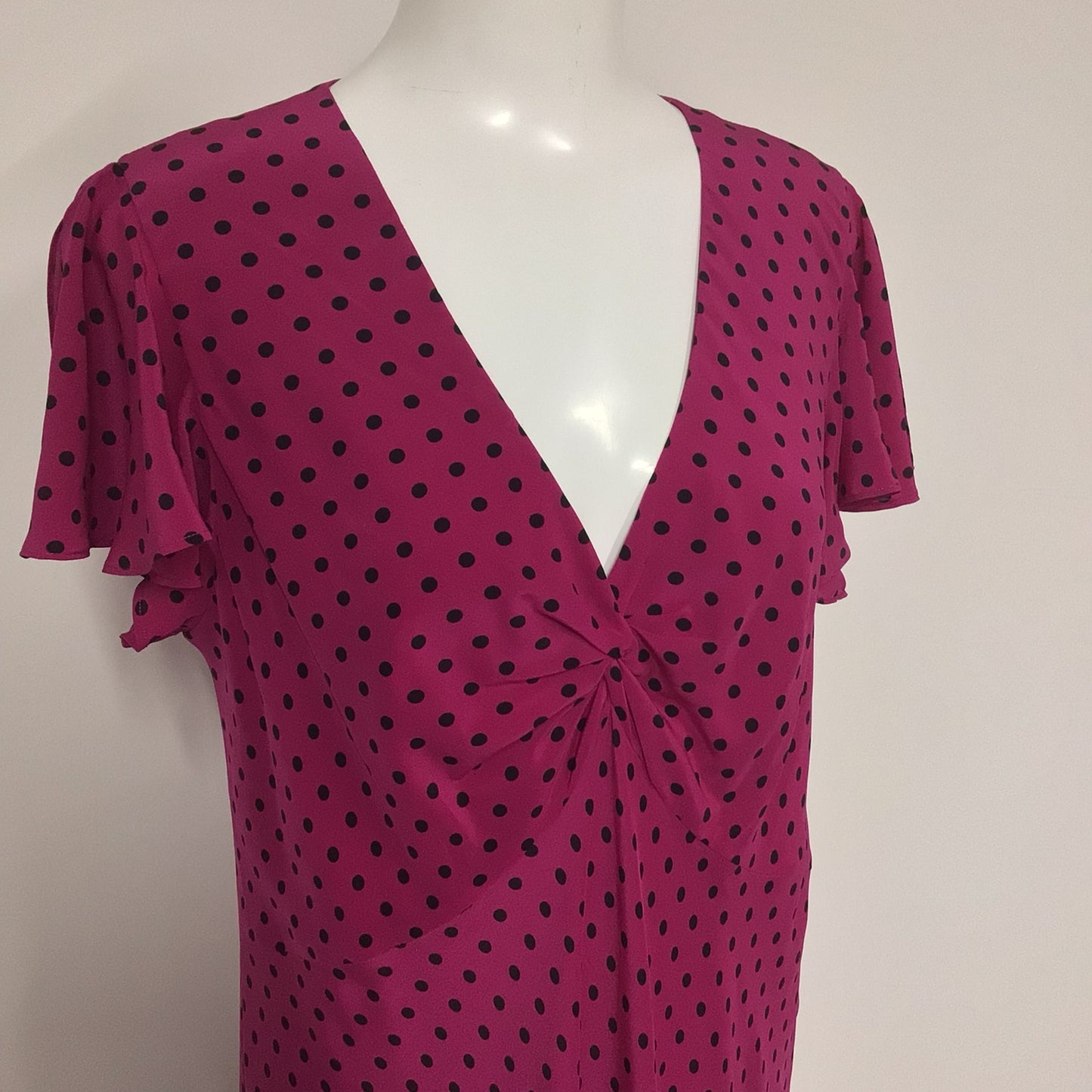 BNWT Country Casuals CC Raspberry Pink & Black Polka Dot Silk Dress Size 18