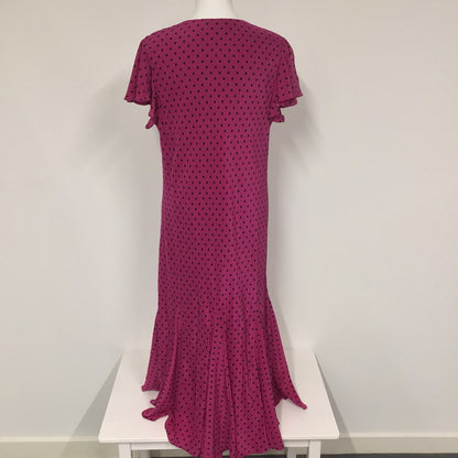 BNWT Country Casuals CC Raspberry Pink & Black Polka Dot Silk Dress Size 18