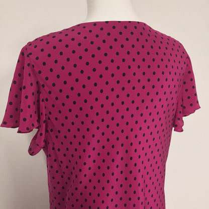 BNWT Country Casuals CC Raspberry Pink & Black Polka Dot Silk Dress Size 18