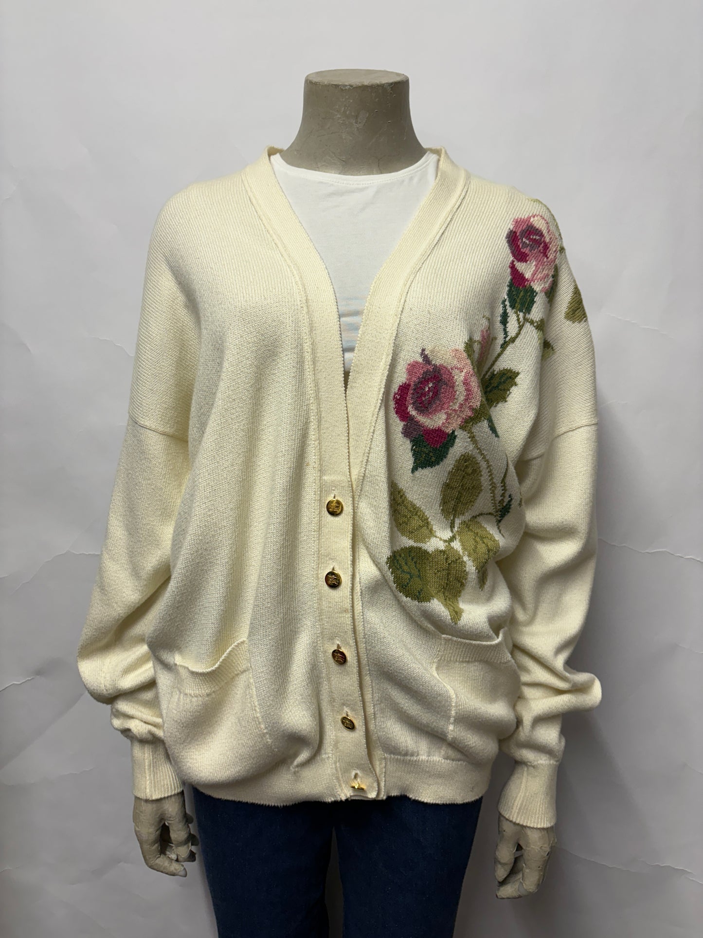 Burberry's Vintage Floral Button Up Cotton Cardigan 42"