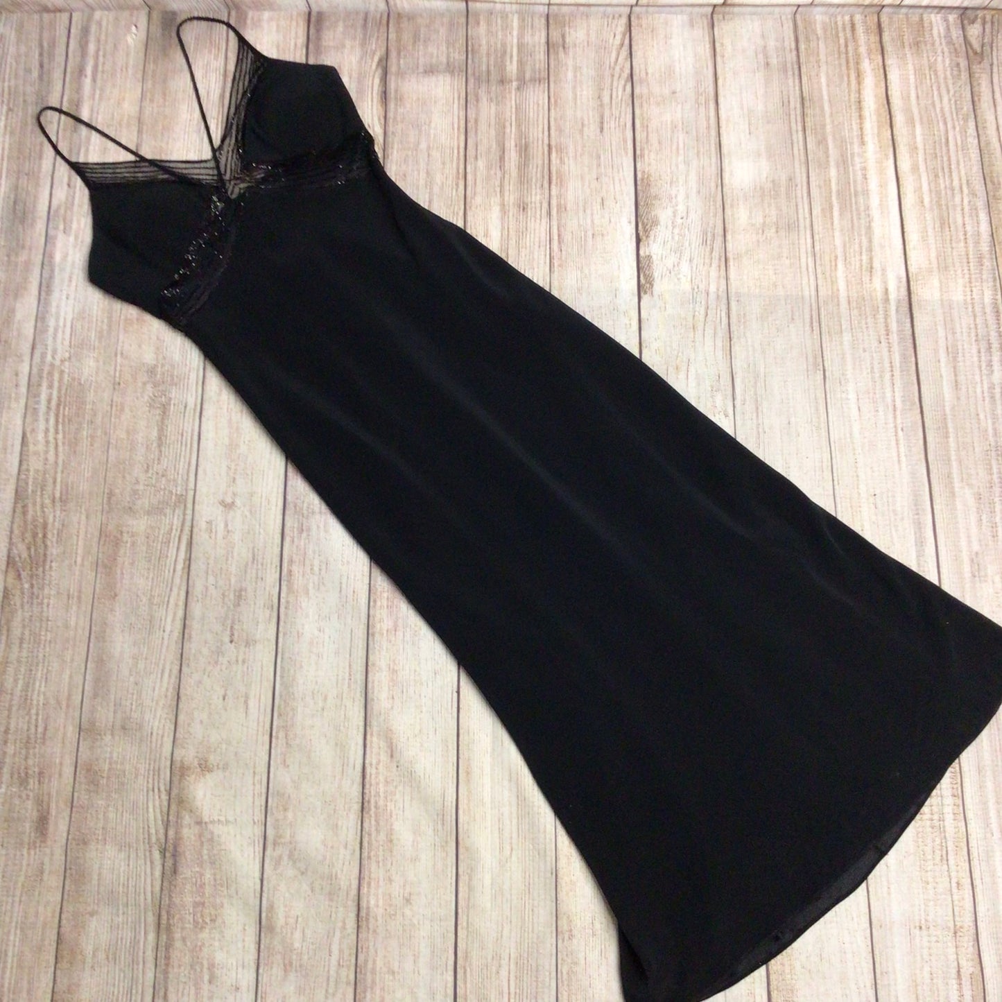 Fayazi Evening Black Long Dress w/Bead Detail Size 14