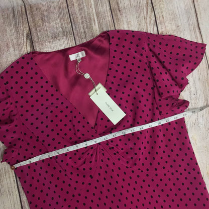 BNWT Country Casuals CC Raspberry Pink & Black Polka Dot Silk Dress Size 18