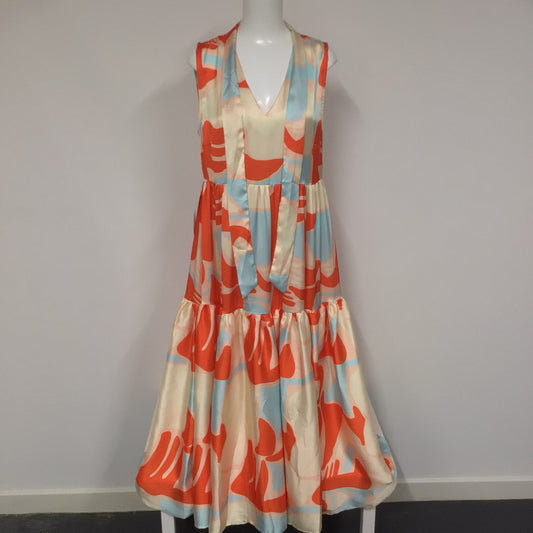 BNWT Zibi London Orange Pink Hepburn Satin Maxi Dress Size 16