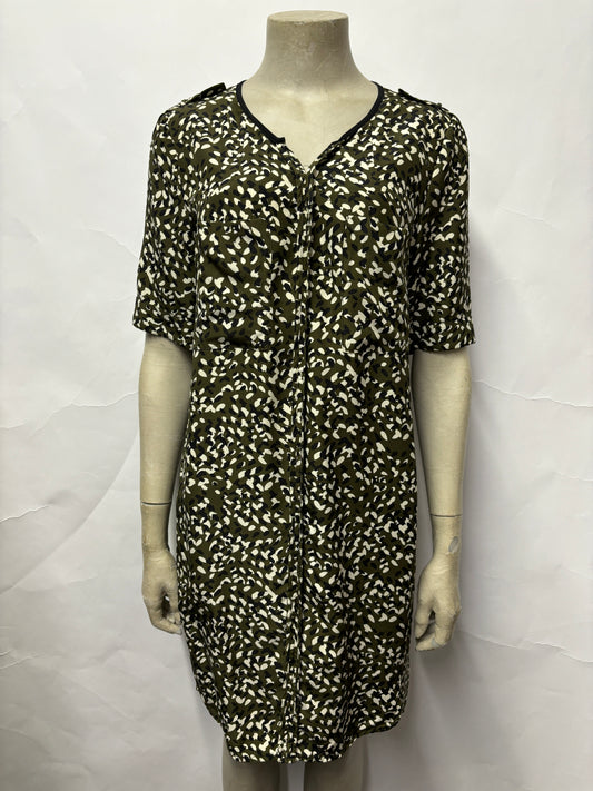 Whistles Dark Green Abstract Print Silk Shift Dress 10