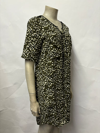 Whistles Dark Green Abstract Print Silk Shift Dress 10