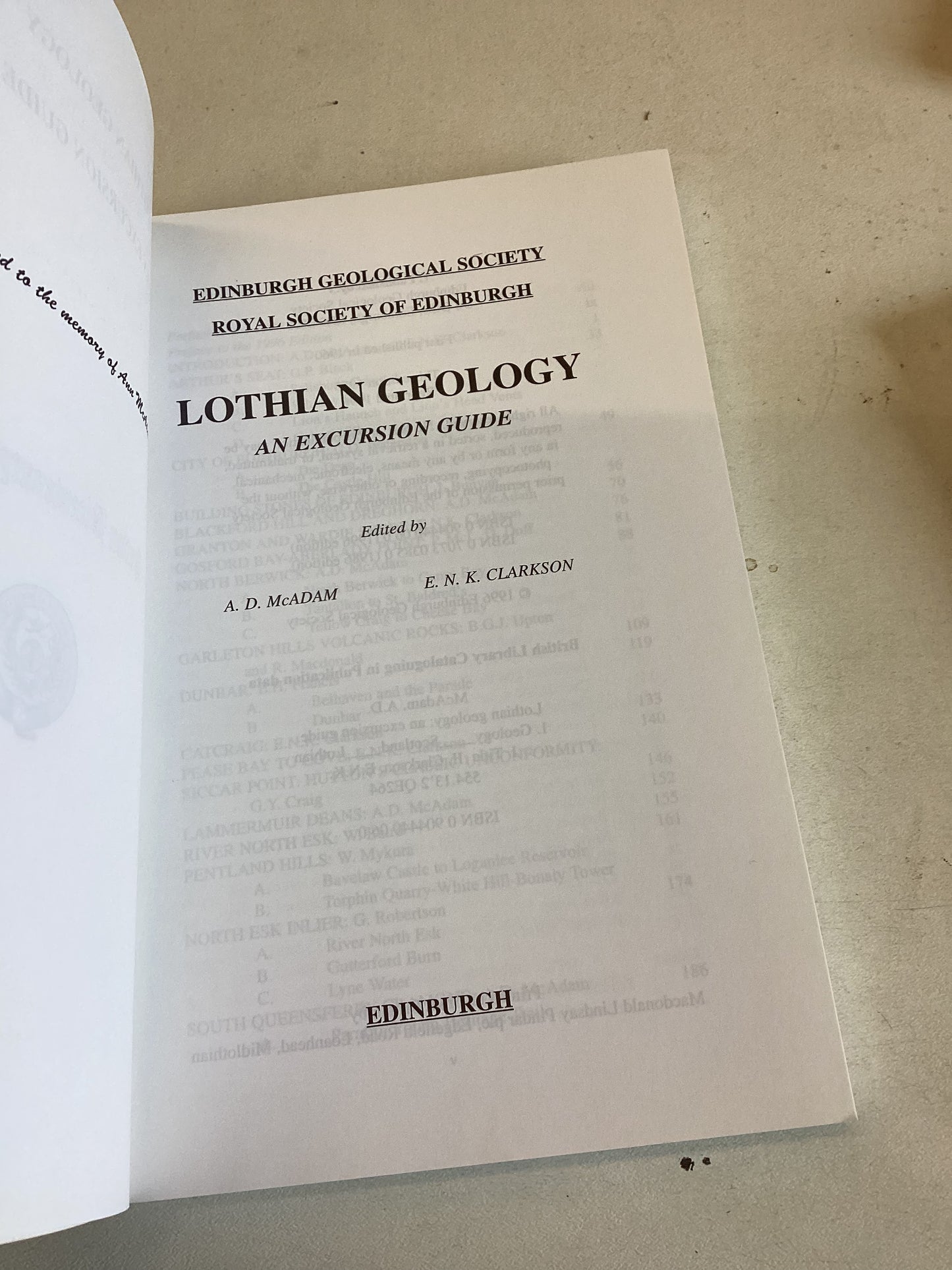 Lothian Geology An Excursion Guide A D McAdam E N K Clarkson