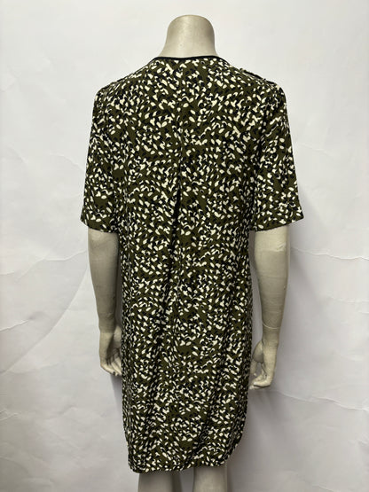 Whistles Dark Green Abstract Print Silk Shift Dress 10