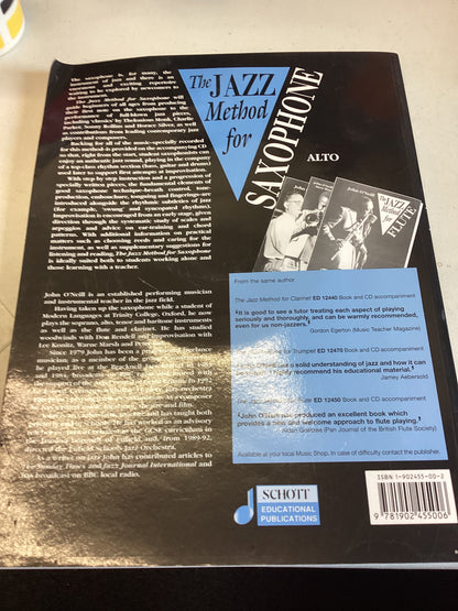 The Jazz Method For Saxophone Alto John O'Neill Includes CD