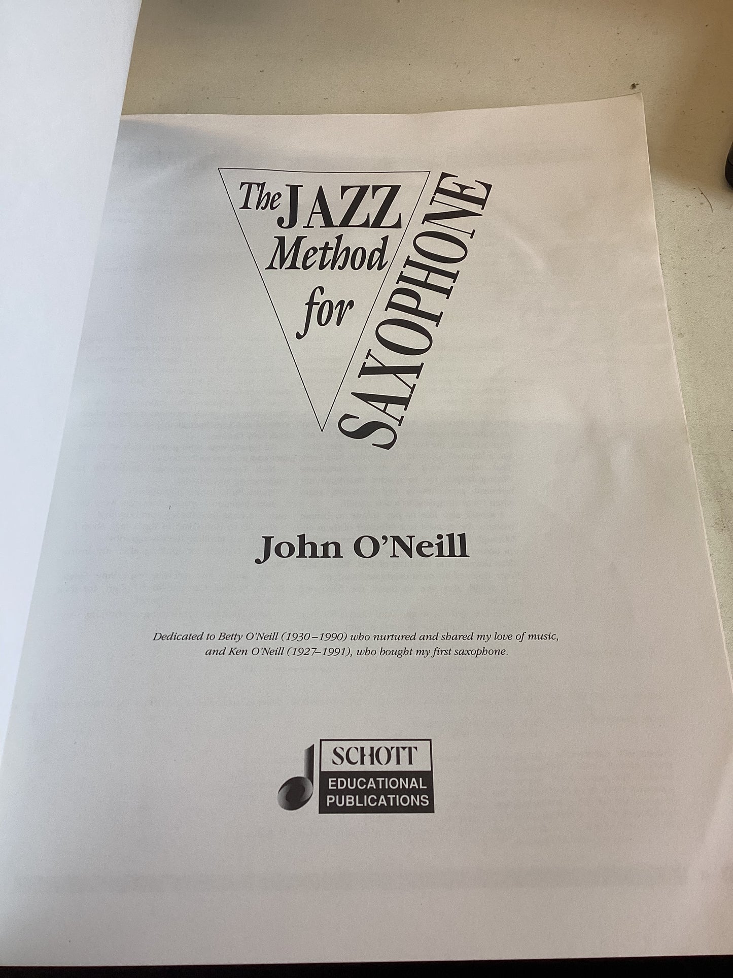 The Jazz Method For Saxophone Alto John O'Neill Includes CD