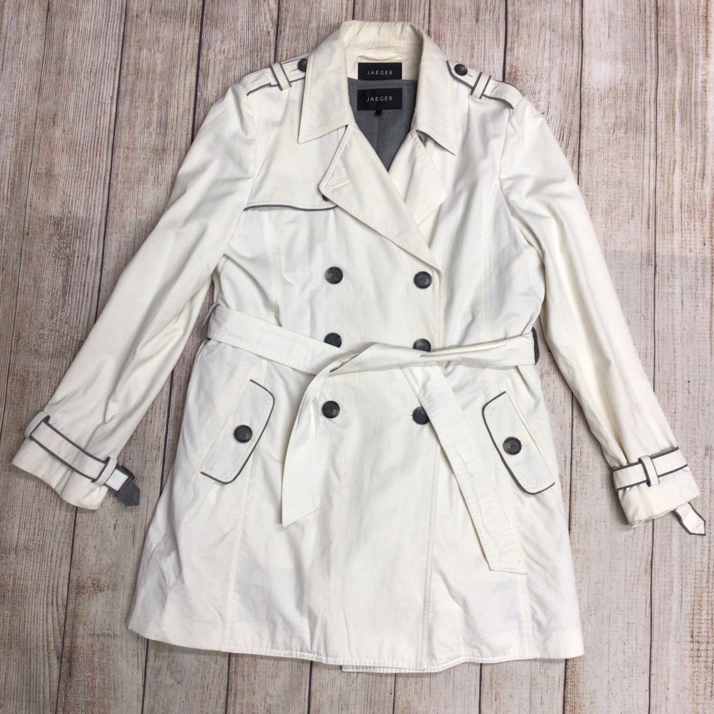 Jaeger Cream Trench Coat w/Removable Wool Inner Gilet Size L