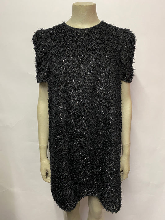 Sezane Robe Cory Black Sparkle Shift Mini Dress 10
