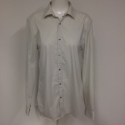 AX Armani Exchange White & Black Striped Slim Fit Shirt w/Poppers Size Ch40"