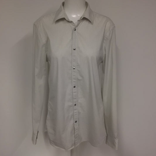 AX Armani Exchange White & Black Striped Slim Fit Shirt w/Poppers Size Ch40"