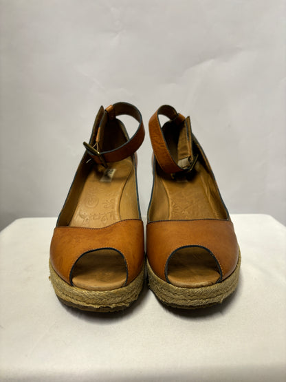 Paul Smith Tan Brown Leather Open Toe Wedge Heels 4