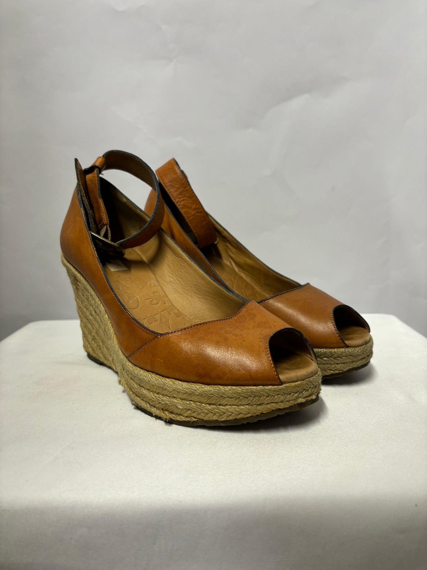 Paul Smith Tan Brown Leather Open Toe Wedge Heels 4