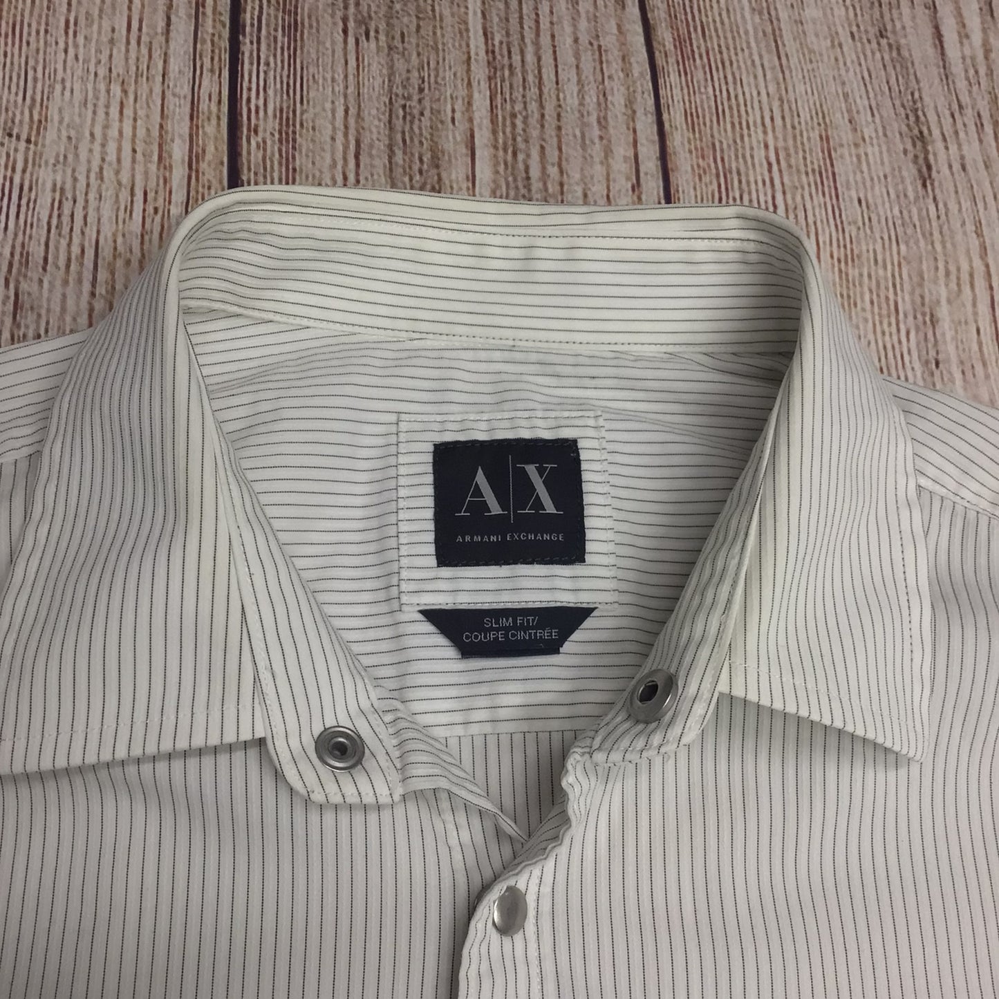 AX Armani Exchange White & Black Striped Slim Fit Shirt w/Poppers Size Ch40"