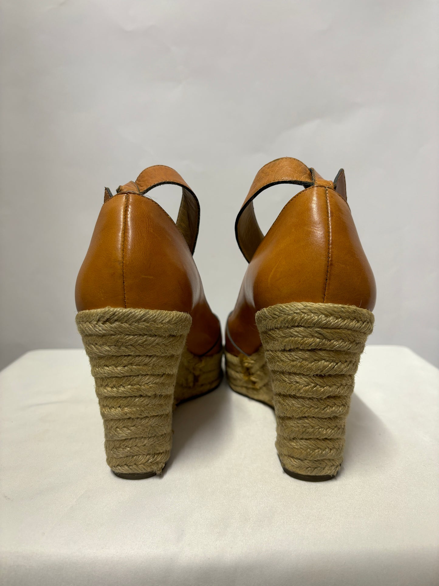 Paul Smith Tan Brown Leather Open Toe Wedge Heels 4