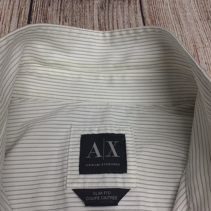 AX Armani Exchange White & Black Striped Slim Fit Shirt w/Poppers Size Ch40"